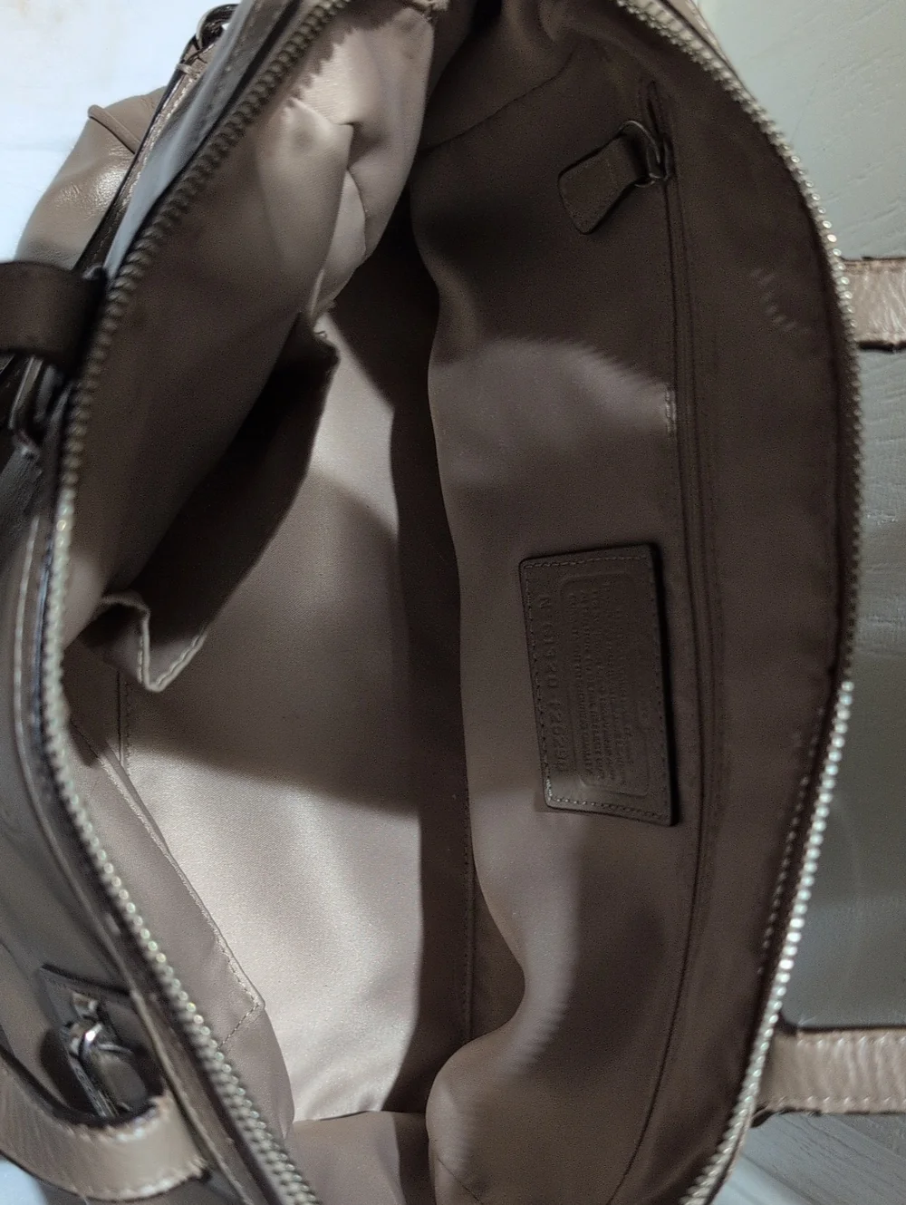 Coach Metallic Taupe Leather Handbag with Crossbody Shoulder  Strap